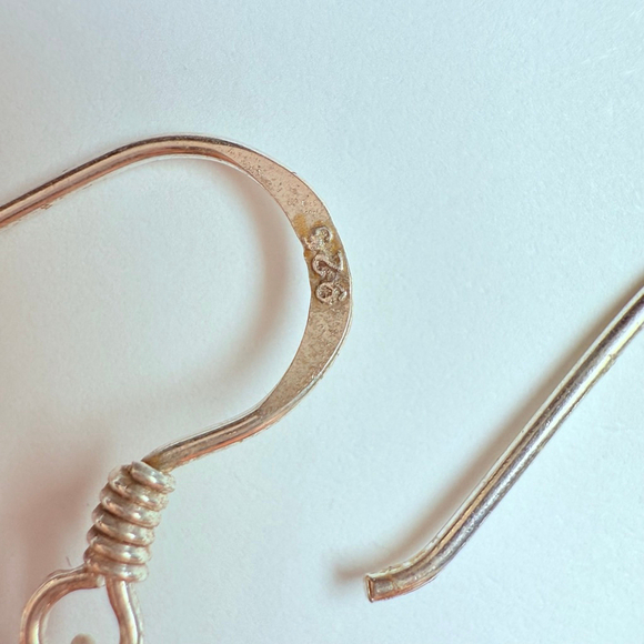 Blown Lamp Work Murano Glass Heart Beads Sterling Silver Vintage 1.2" Earrings - Picture 3 of 7